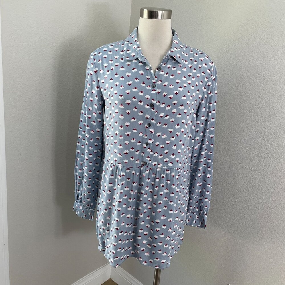 Boden‎ Womens 8R Button Front Tunic Top Long Sleeve Floral Lotus Pullover Shirt